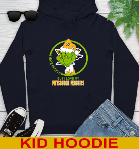 Pittsburgh Penguins NHL Christmas Grinch I Hate People But I Love My Favorite Hockey Team Youth Hoodie 4