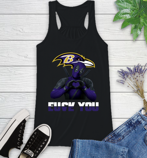 NHL Baltimore Ravens Deadpool Love You Fuck You Football Sports Racerback Tank