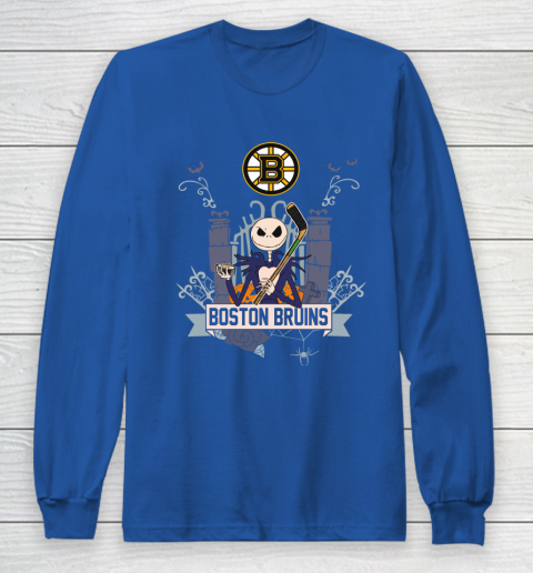 NHL Boston Bruins Hockey Jack Skellington Halloween Long Sleeve T-Shirt 6