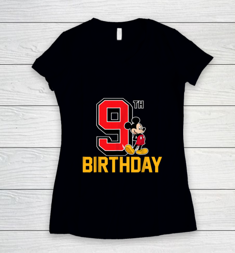 Disney Mickey Mouse 9th Birthday Women's V-Neck T-Shirt