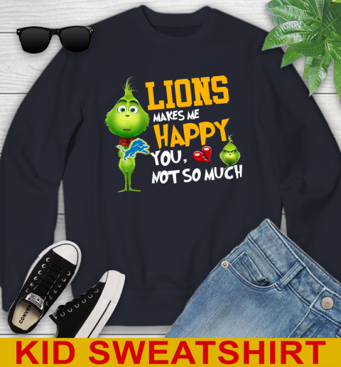 NFL Detroit Lions Makes Me Happy You Not So Much Grinch Football Sports Youth Sweatshirt 2