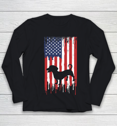 Dachshund 4th of July Patriotic American USA Flag Youth Long Sleeve
