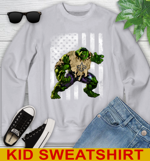 New Orleans Saints Hulk Marvel Avengers NFL Football American Flag Youth Sweatshirt 3