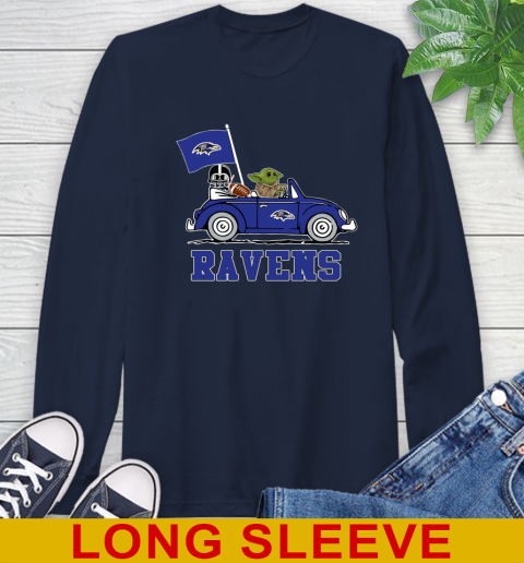 NFL Football Baltimore Ravens Darth Vader Baby Yoda Driving Star Wars Shirt Long Sleeve T-Shirt 4