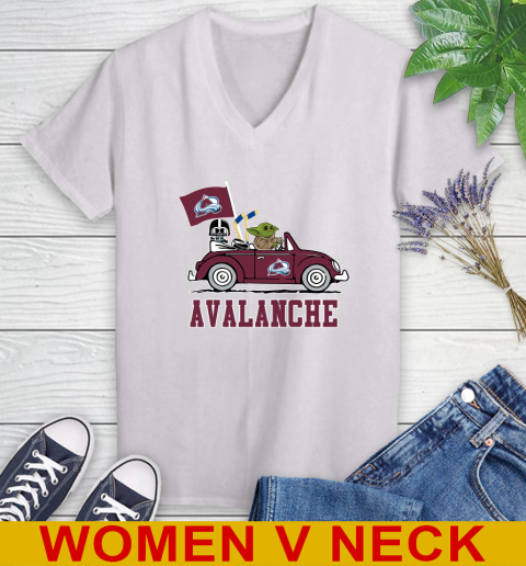 NHL Hockey Colorado Avalanche Darth Vader Baby Yoda Driving Star Wars Shirt Women's V-Neck T-Shirt