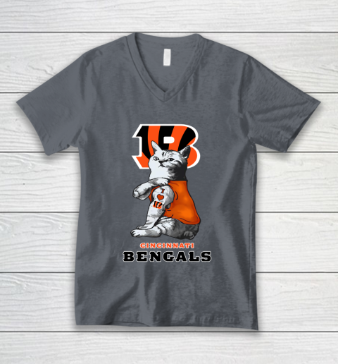 NFL Football My Cat Loves Cincinnati Bengals V-Neck T-Shirt 4