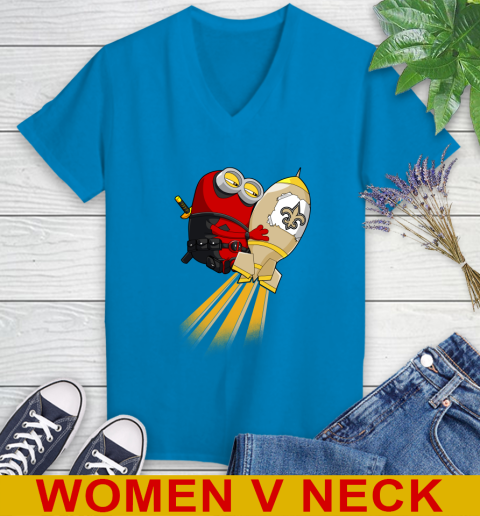 NFL Football New Orleans Saints Deadpool Minion Marvel Shirt Women's V-Neck T-Shirt 7
