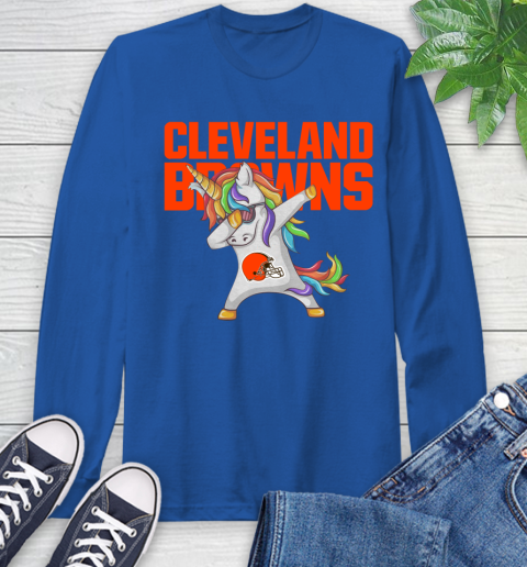 Cleveland Browns NFL Football Funny Unicorn Dabbing Sports Long Sleeve T-Shirt 9