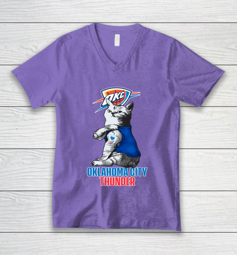 NBA Basketball My Cat Loves Oklahoma City Thunder V-Neck T-Shirt 8