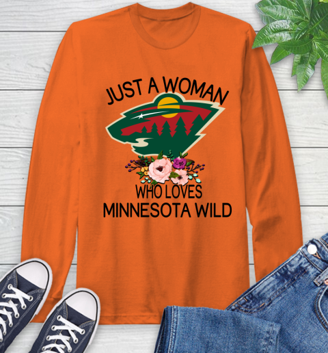 NHL Just A Woman Who Loves Minnesota Wild Hockey Sports Long Sleeve T-Shirt 3