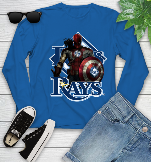 MLB Captain America Thor Spider Man Hawkeye Avengers Endgame Baseball Tampa Bay Rays Youth Long Sleeve 9