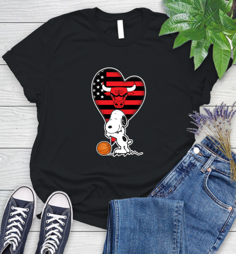 Chicago Bulls NBA Basketball The Peanuts Movie Adorable Snoopy Women's T-Shirt 2