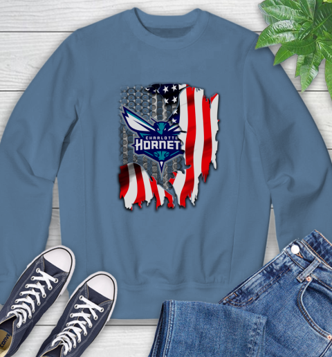 Charlotte Hornets NBA Basketball American Flag Sweatshirt 8