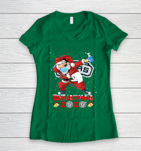 San Antonio Spurs Funny Santa Claus Dabbing Christmas 2020 NBA Women's V-Neck T-Shirt 3