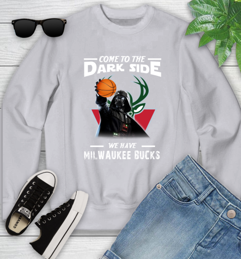 NBA Come To The Dark Side We Have Milwaukee Bucks Star Wars Darth Vader Basketball Youth Sweatshirt 3