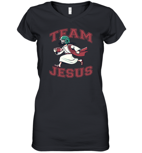Team Jesus Football Lover Christian Faith Bible Women's V-Neck T-Shirt