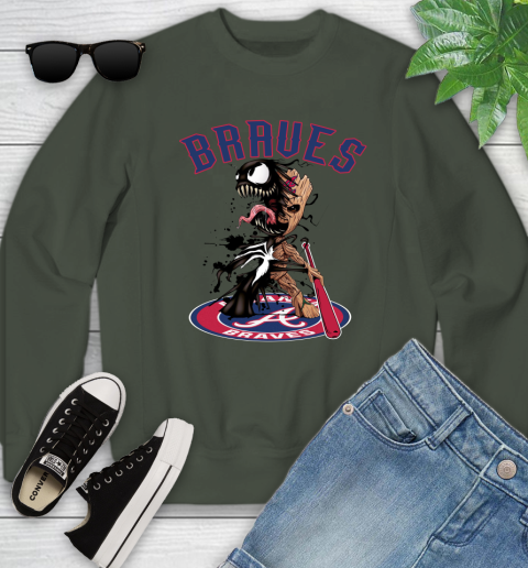 MLB Atlanta Braves Baseball Venom Groot Guardians Of The Galaxy Youth Sweatshirt 10