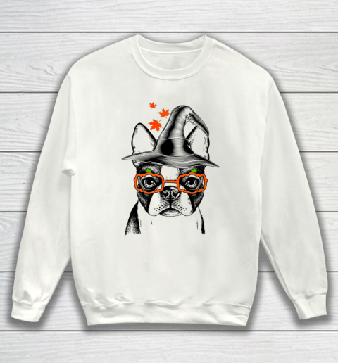 Cute Boston Terrier Witch Pumpkin Fall Halloween Dog Sweatshirt