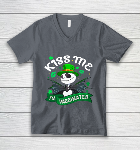 Kiss Me I'm Vaccinated Patrick's Day Jack Skellington V-Neck T-Shirt 4