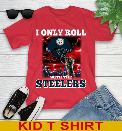 Pittsburgh Steelers NFL Football I Only Roll With My Team Sports Youth T-Shirt 11