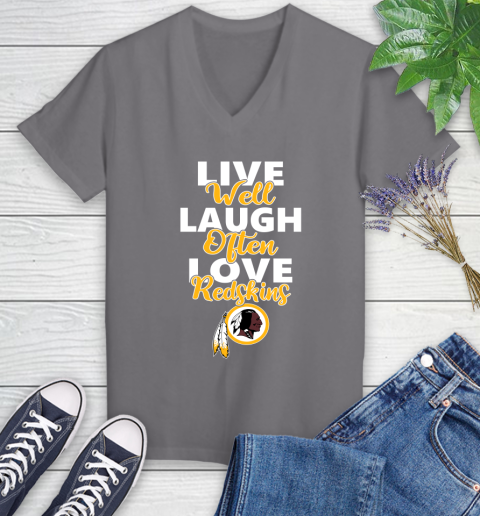 NFL Football Washington Redskins Live Well Laugh Often Love Shirt Women's V-Neck T-Shirt 9