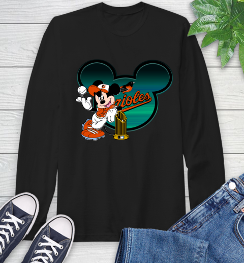 MLB Baltimore Orioles The Commissioner's Trophy Mickey Mouse Disney Long Sleeve T-Shirt 2