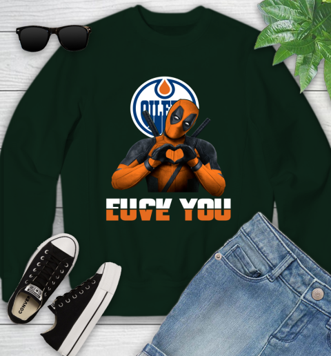 NHL Edmonton Oilers Deadpool Love You Fuck You Hockey Sports Youth Sweatshirt 9