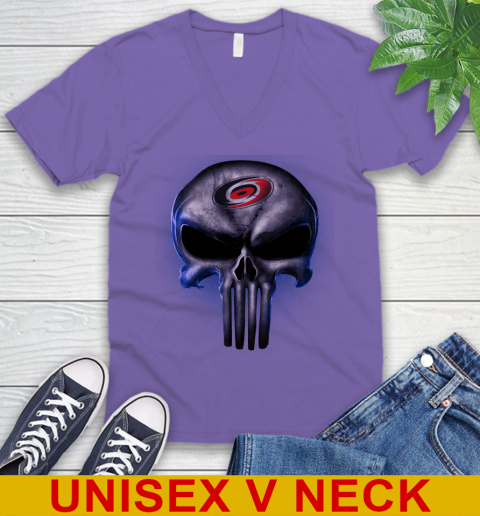 Carolina Hurricanes NHL Hockey Punisher Skull Sports V-Neck T-Shirt 8