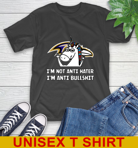 Baltimore Ravens NFL Football Unicorn I'm Not Anti Hater I'm Anti Bullshit T-Shirt 2