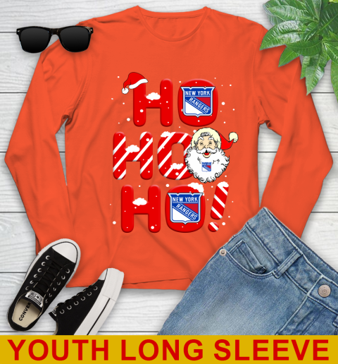 New York Rangers NHL Hockey Ho Ho Ho Santa Claus Merry Christmas Shirt Youth Long Sleeve 3