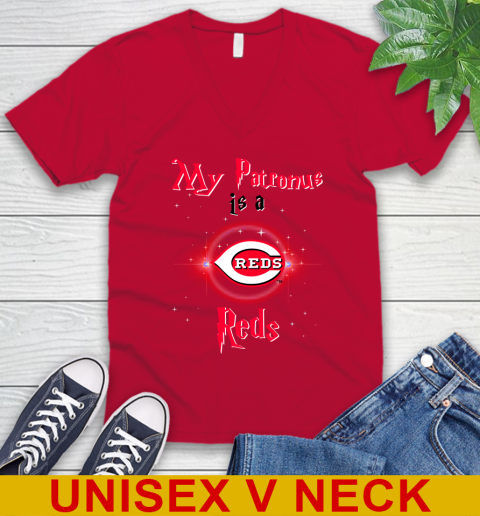MLB Baseball Harry Potter My Patronus Is A Cincinnati Reds V-Neck T-Shirt 6