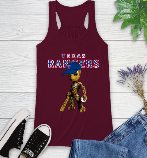 MLB Texas Rangers Groot Guardians Of The Galaxy Baseball Racerback Tank 3