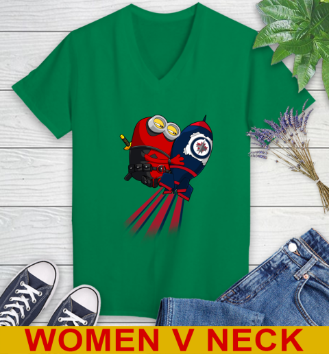 NHL Hockey Winnipeg Jets Deadpool Minion Marvel Shirt Women's V-Neck T-Shirt 5