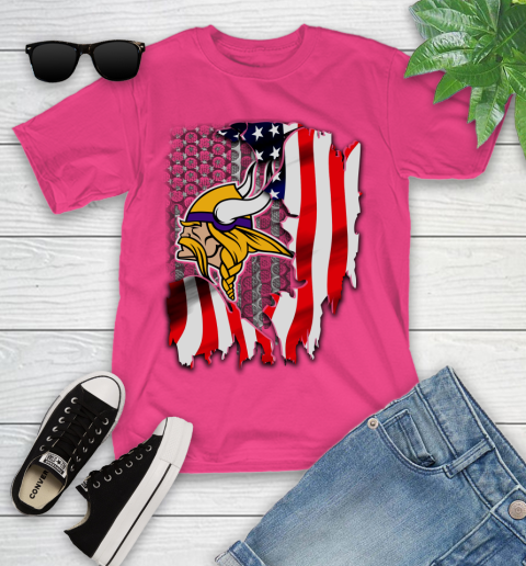 Minnesota Vikings NFL Football American Flag Youth T-Shirt 11