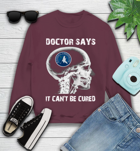 NBA Minnesota Timberwolves Basketball Skull It Can't Be Cured Shirt Youth Sweatshirt 3