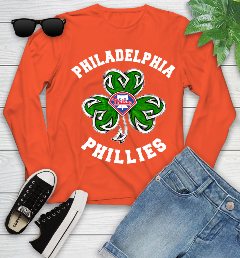 MLB Philadelphia Phillies Three Leaf Clover St Patrick's Day Baseball Sports Youth Long Sleeve 3