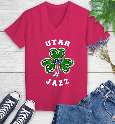 NBA Utah Jazz Three Leaf Clover St Patrick's Day Basketball Sports Women's V-Neck T-Shirt 9