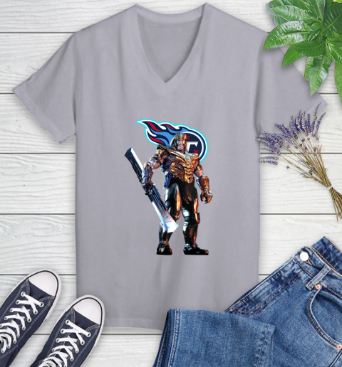 NFL Thanos Gauntlet Avengers Endgame Football Tennessee Titans Women's V-Neck T-Shirt 4