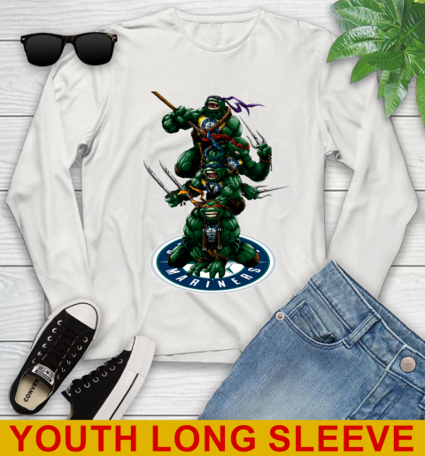 MLB Baseball Seattle Mariners Teenage Mutant Ninja Turtles Shirt Youth Long Sleeve 12