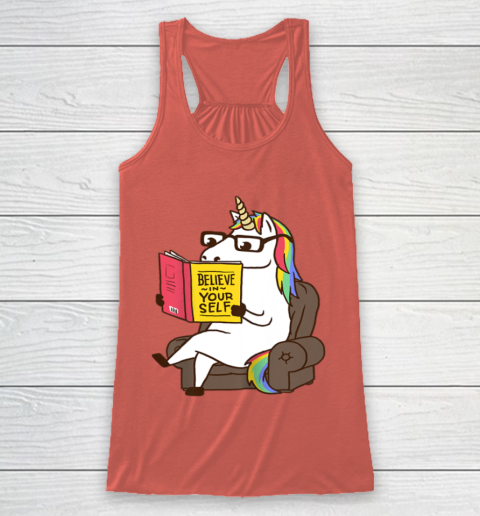 Unicorn Shirt Believe in Yourself Motivational Book Lover Racerback Tank 4