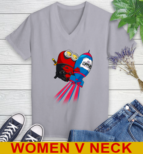 NBA Basketball LA Clippers Deadpool Minion Marvel Shirt Women's V-Neck T-Shirt 4