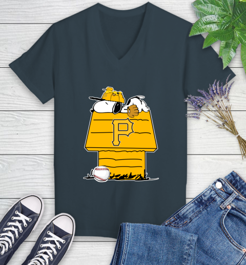 MLB Pittsburgh Pirates Snoopy Woodstock The Peanuts Movie Baseball T Shirt Women's V-Neck T-Shirt 8