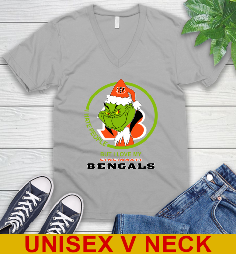 Cincinnati Bengals NFL Christmas Grinch I Hate People But I Love My Favorite Football Team V-Neck T-Shirt 4