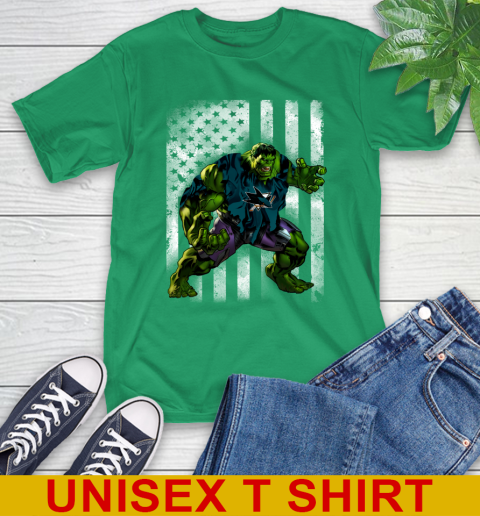 San Jose Sharks Hulk Marvel Avengers NHL Hockey American Flag T-Shirt - Image 8