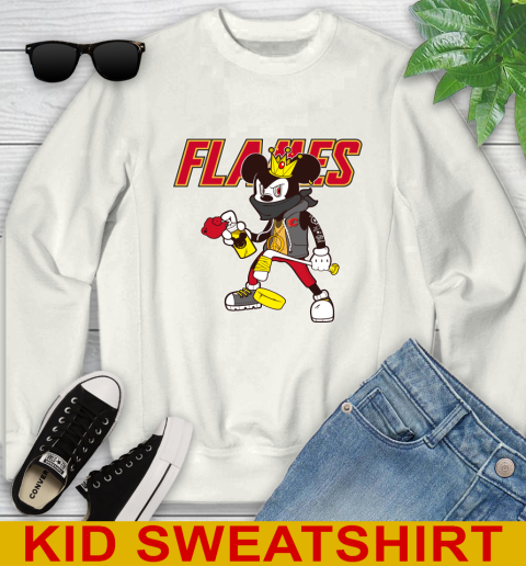 Calgary Flames NHL Hockey Mickey Peace Sign Sports Youth Sweatshirt