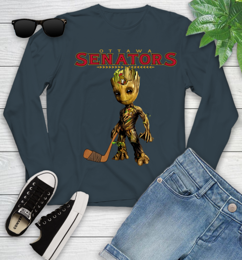 Ottawa Senators NHL Hockey Groot Marvel Guardians Of The Galaxy Youth Long Sleeve 8