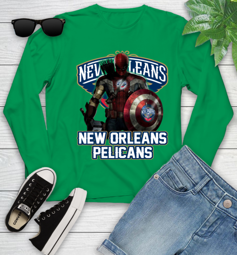 New Orleans Pelicans NBA Basketball Captain America Thor Spider Man Hawkeye Avengers Youth Long Sleeve 6