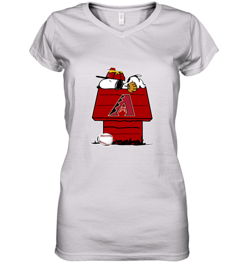 Arizona Diamondbacks Snoopy And Woodstock Resting Together MLB Women's V-Neck T-Shirt