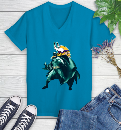 NFL Batman Football Sports Minnesota Vikings Women's V-Neck T-Shirt 7