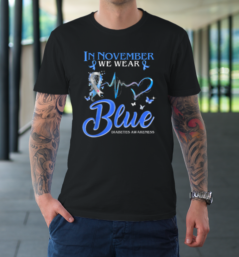 In November We Wear Blue Heartbeat Diabetes Awareness T-Shirt